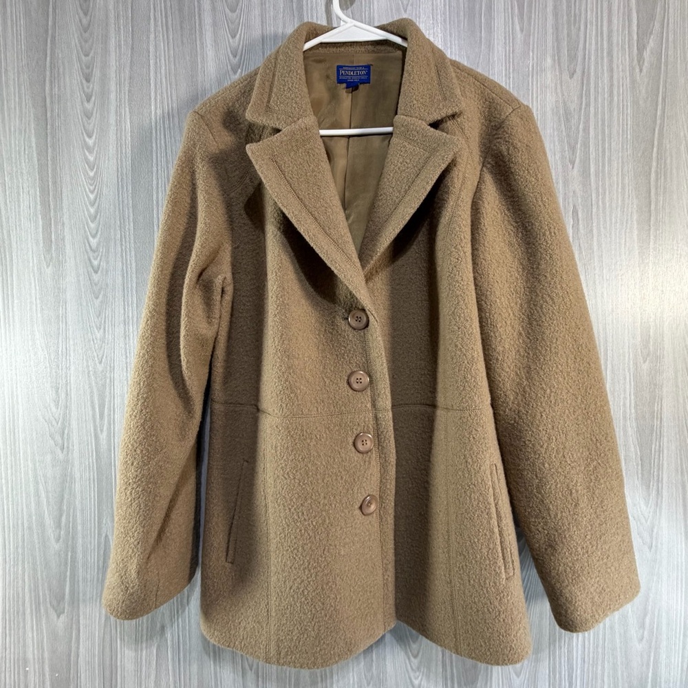 Pendleton Merino Wool Camel Coat Mid Length Pea Car Button Jacket Sz XL‎ Women’s